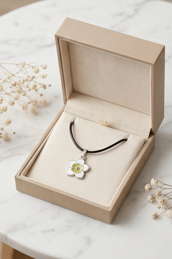Charming White and Yellow Floral Enamel Pendant Necklace