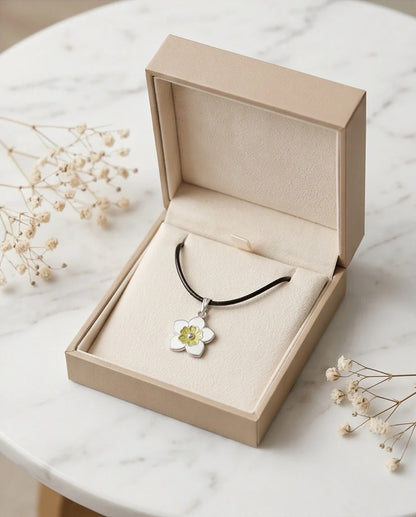 Charming White and Yellow Floral Enamel Pendant Necklace