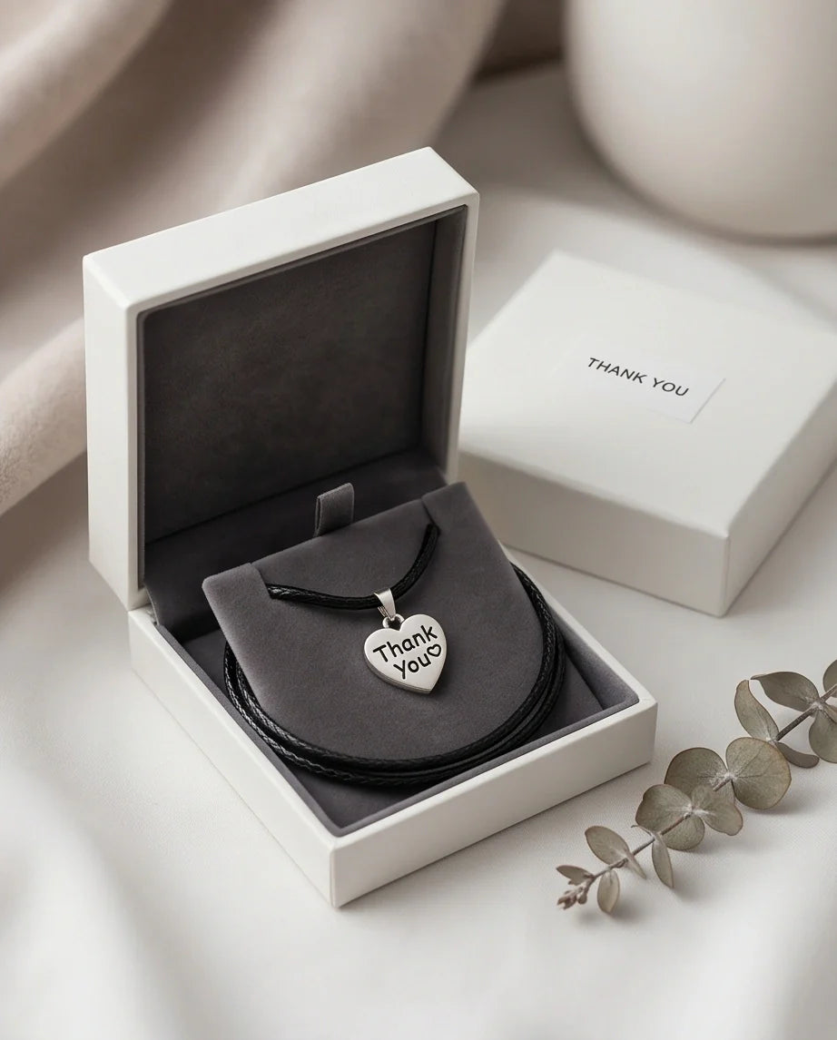 Silver Engraved Thank You Heart Necklace