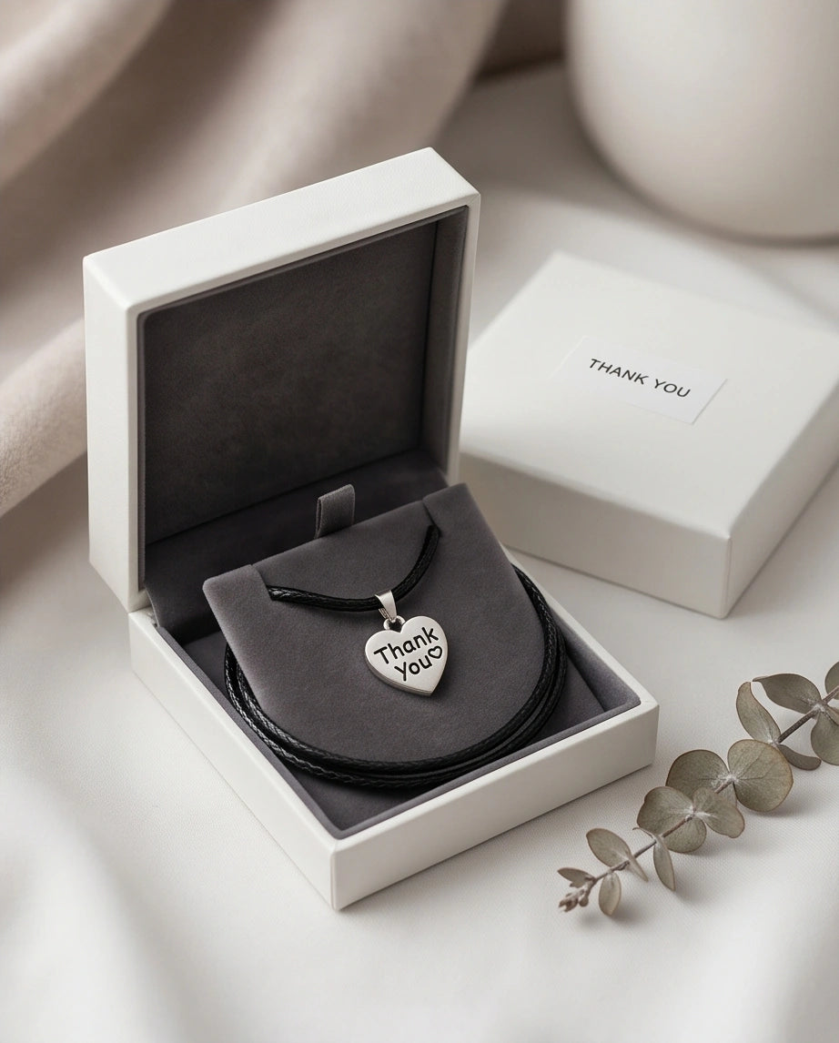 Silver Engraved Thank You Heart Necklace