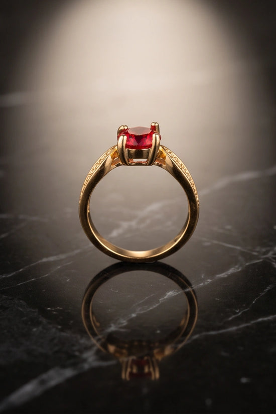 Vintage Gold Ruby Botanical Leaf Ring