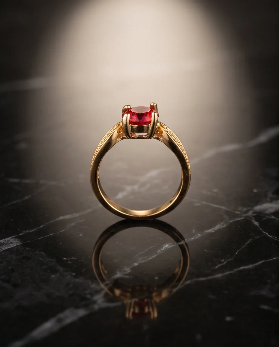 Vintage Gold Ruby Botanical Leaf Ring