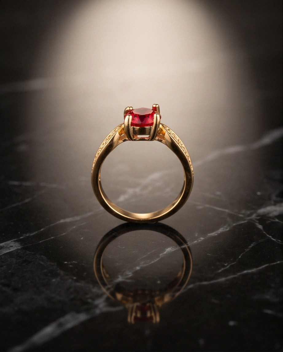 Vintage Gold Ruby Botanical Leaf Ring