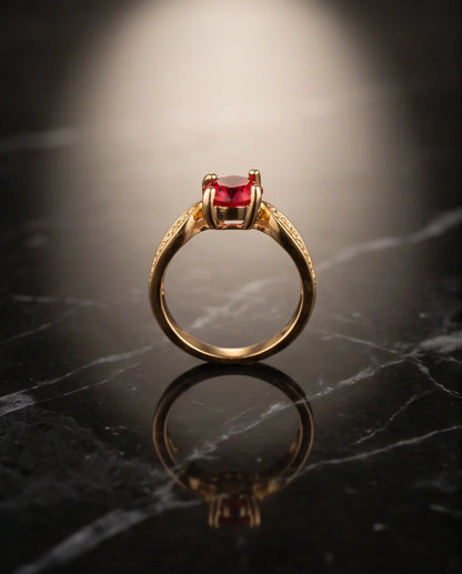 Vintage Gold Ruby Botanical Leaf Ring
