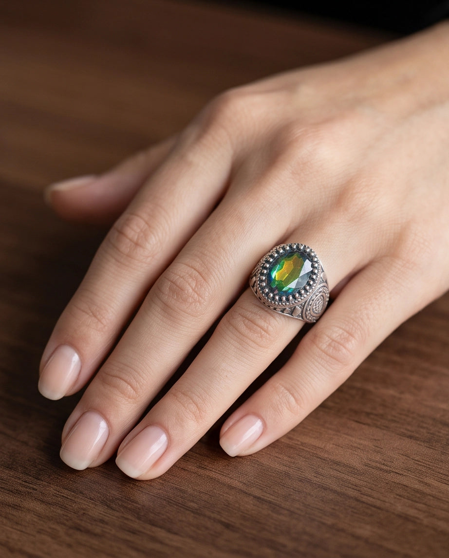 Prism Mystic Topaz Beaded Silver Ring