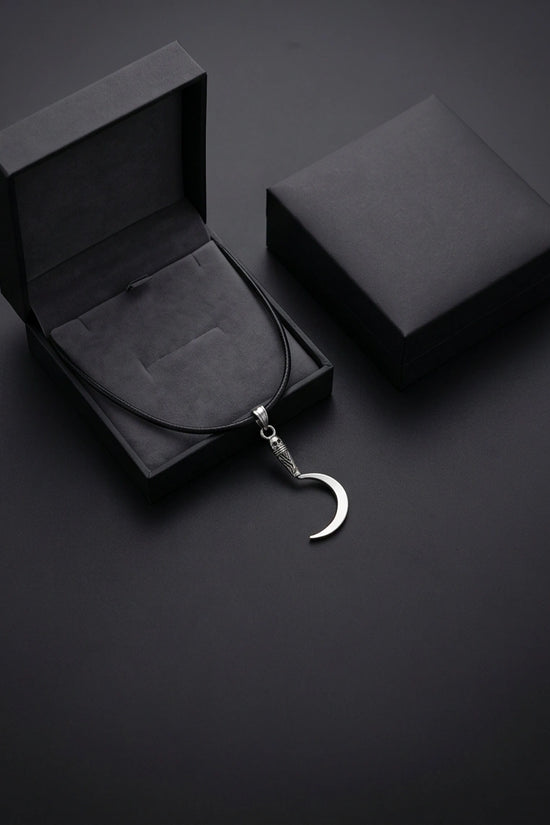 The Reaper's Crescent: Gothic Skull Sickle Pendant Necklace
