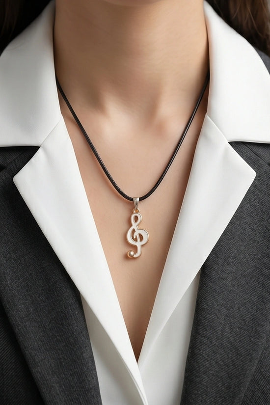 Gold and White Treble Clef Necklace