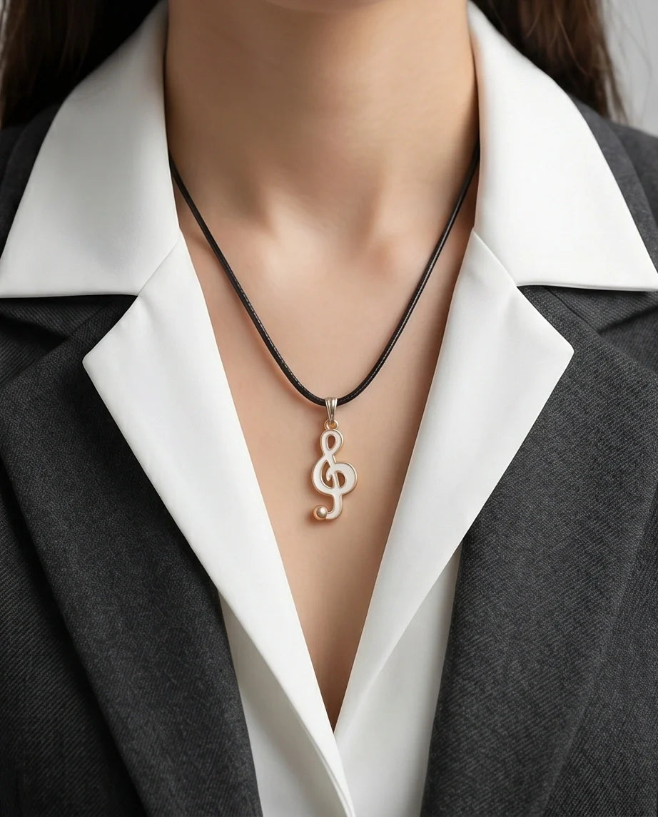 Gold and White Treble Clef Necklace