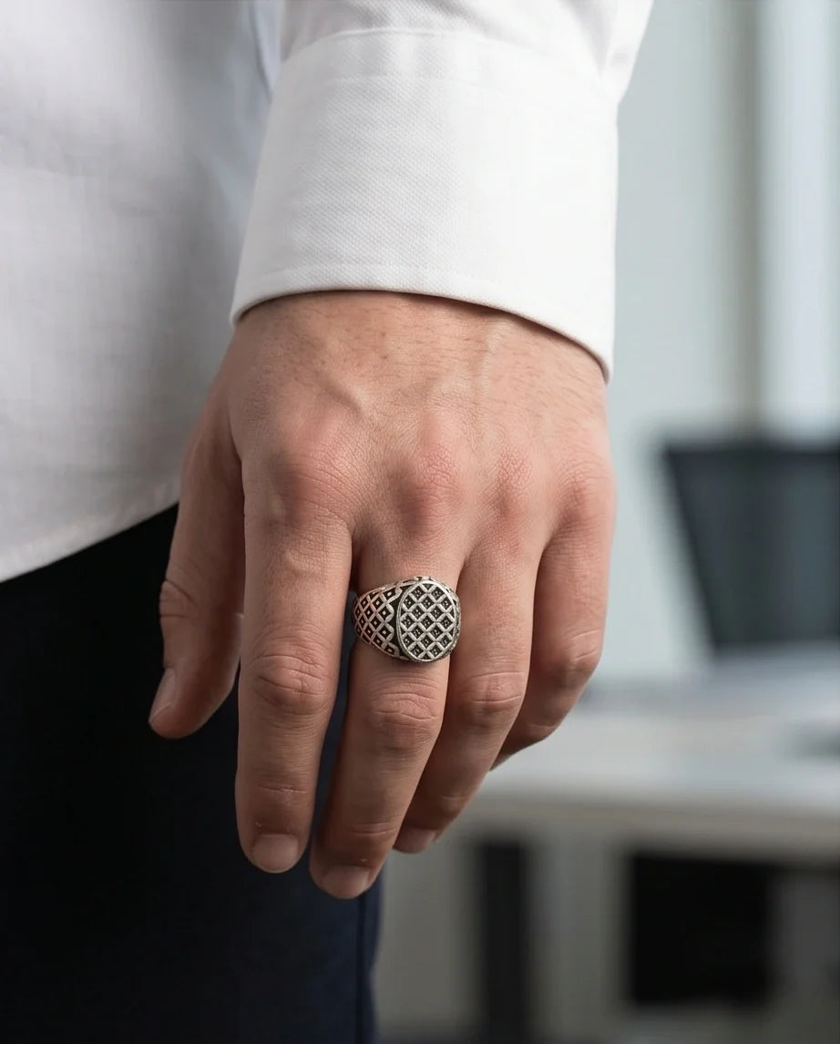 Vintage Sterling Silver Quadfoil Geometric Signet Ring