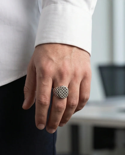 Vintage Sterling Silver Quadfoil Geometric Signet Ring