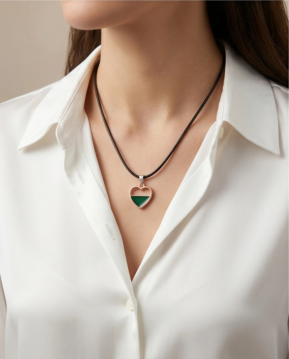Gold and Green Geometric Heart Necklace