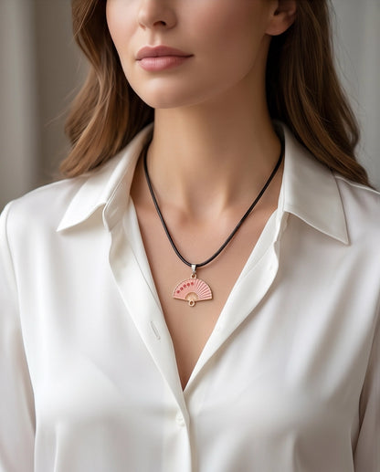 Pink Sakura Fan Pendant Necklace