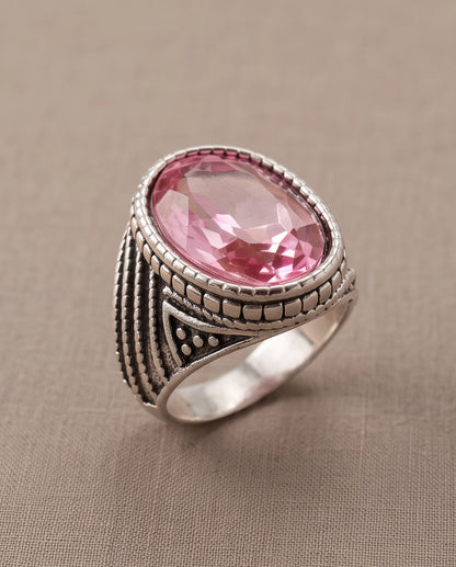 Rose Gemstone Beaded Scale Silver Ring