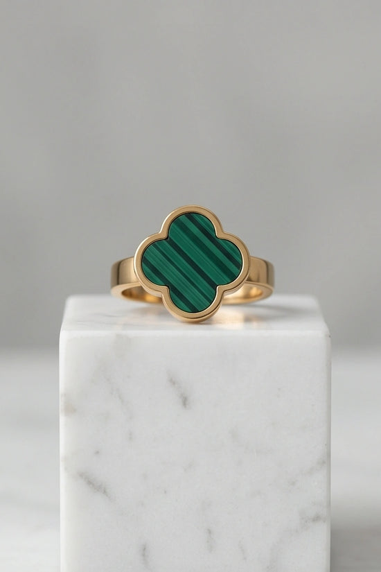 Golden Malachite Clover Minimalist Ring