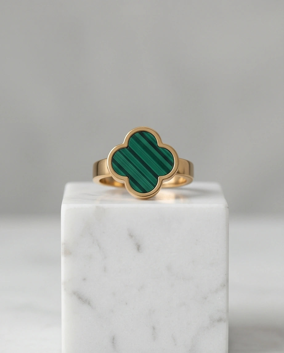 Golden Malachite Clover Minimalist Ring