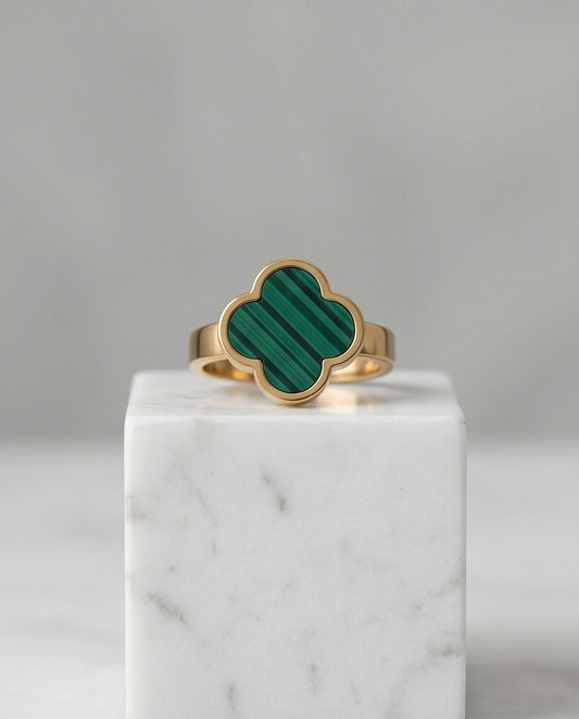Golden Malachite Clover Minimalist Ring
