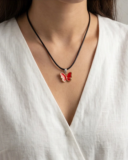 Gold and Red Butterfly Pendant Necklace
