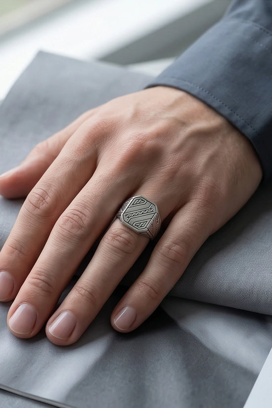 Sterling Silver Cyberpunk Geometric Signet Ring