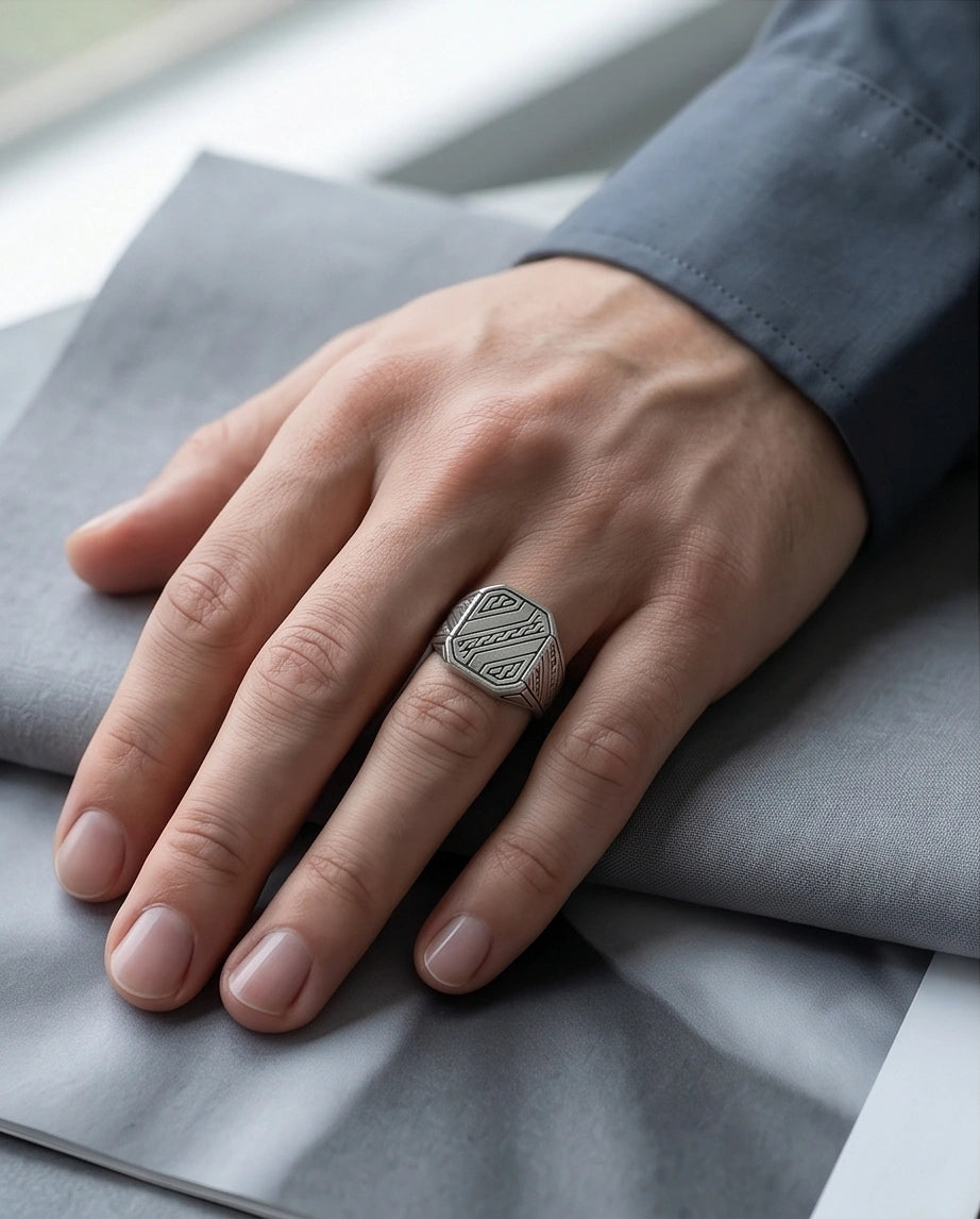 Sterling Silver Cyberpunk Geometric Signet Ring