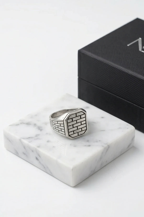 Vintage Sterling Silver Industrial Brick Wall Signet Ring