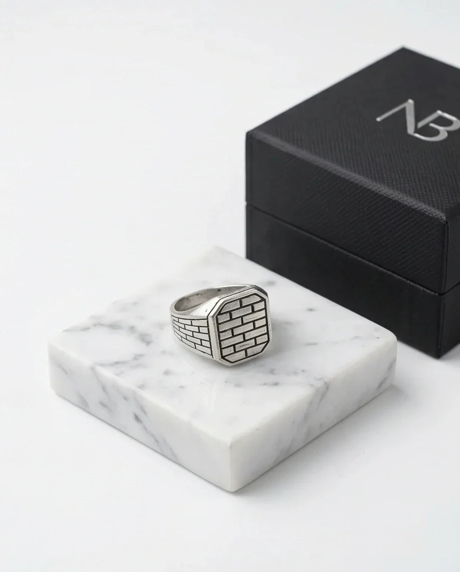 Vintage Sterling Silver Industrial Brick Wall Signet Ring