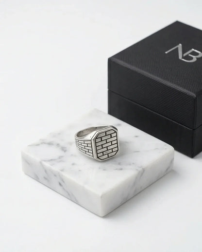 Vintage Sterling Silver Industrial Brick Wall Signet Ring