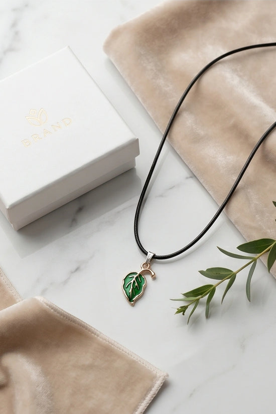Gold and Green Leaf Pendant Necklace