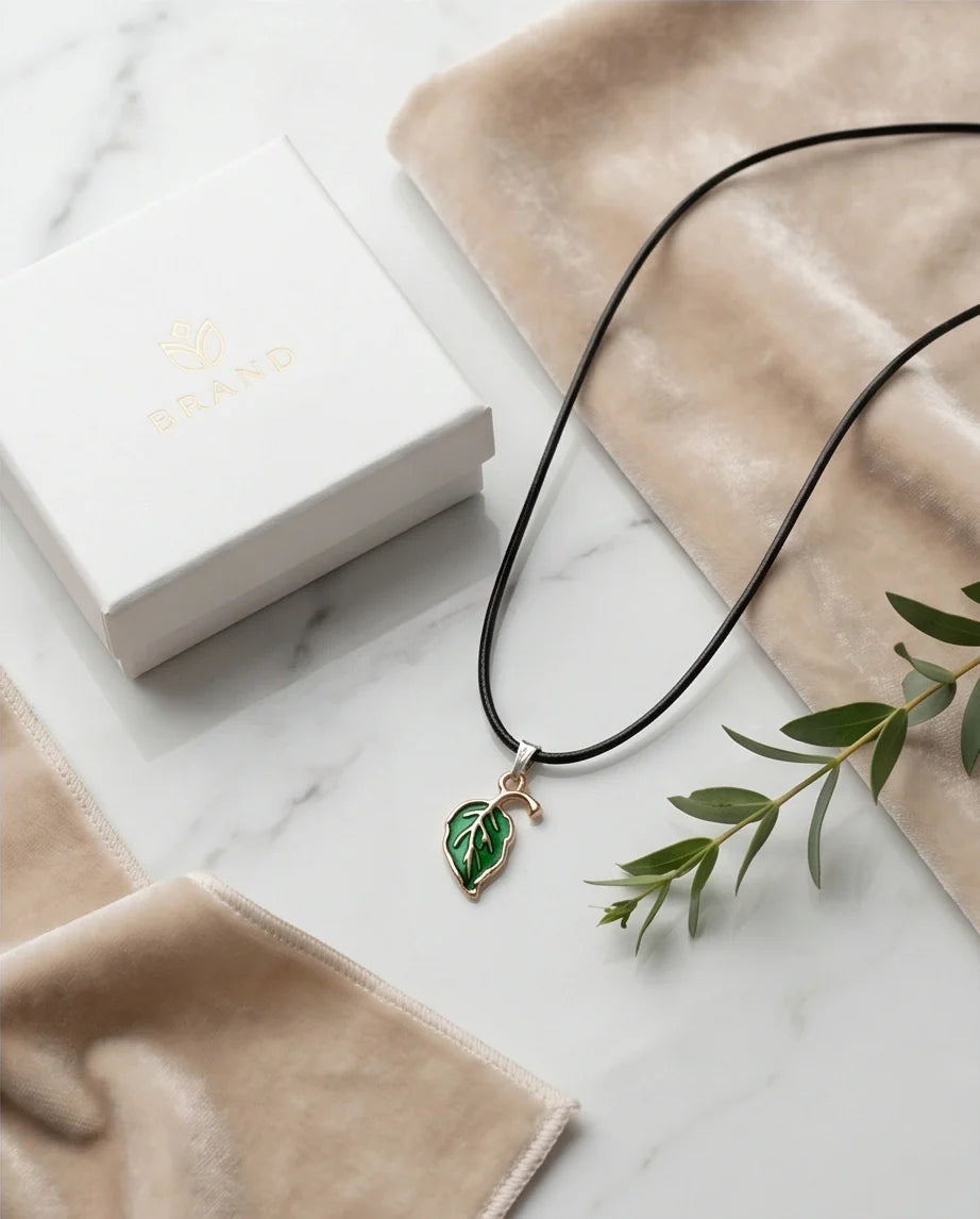 Gold and Green Leaf Pendant Necklace