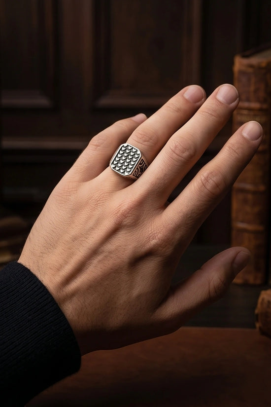 Vintage Sterling Silver Micro-Heart Lattice Signet Ring