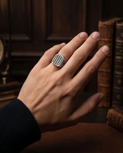 Vintage Sterling Silver Micro-Heart Lattice Signet Ring