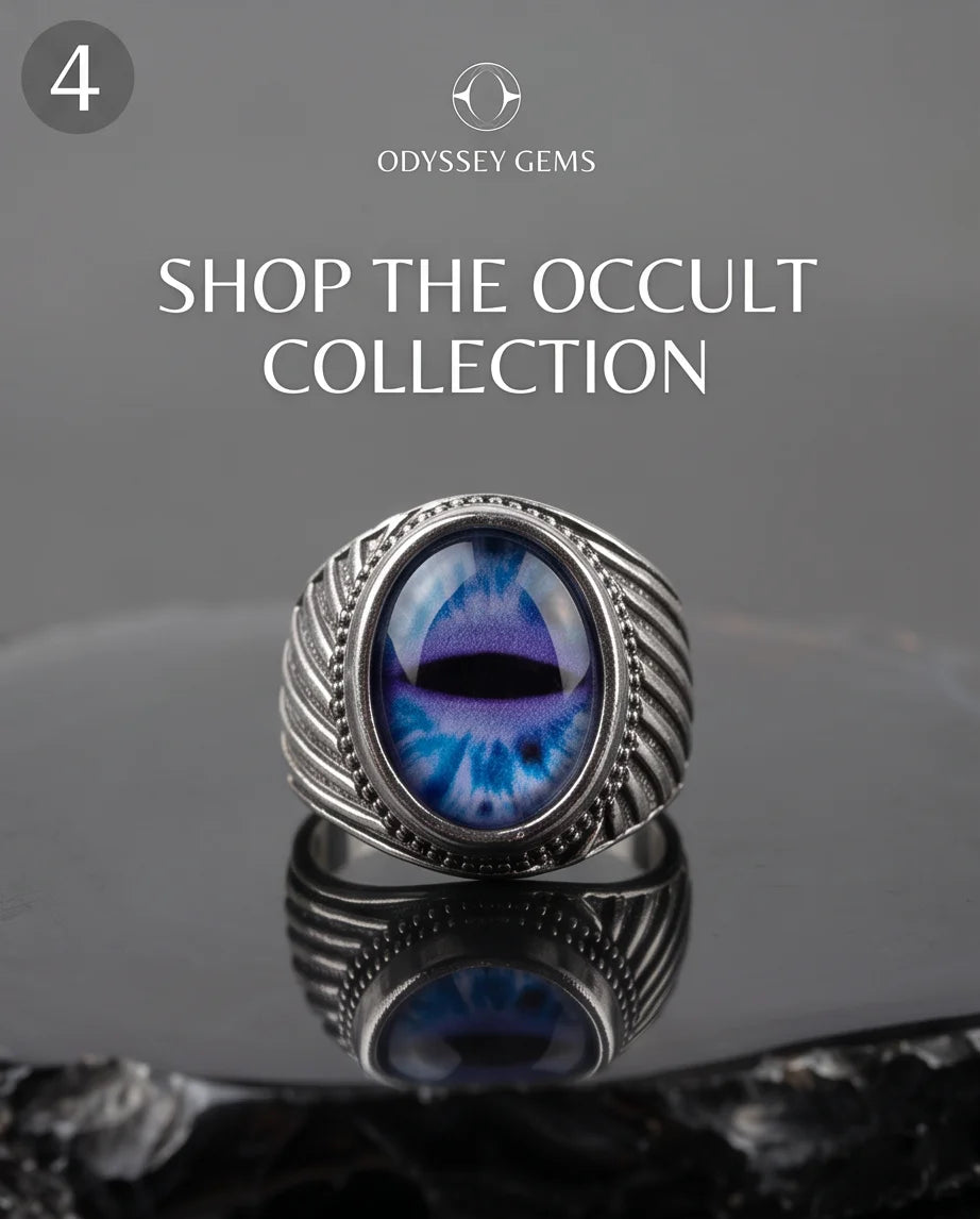 Sapphire Frost Slit-Pupil Beaded Silver Ring