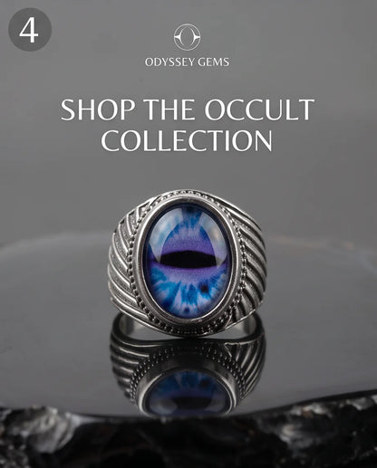 Sapphire Frost Slit-Pupil Beaded Silver Ring