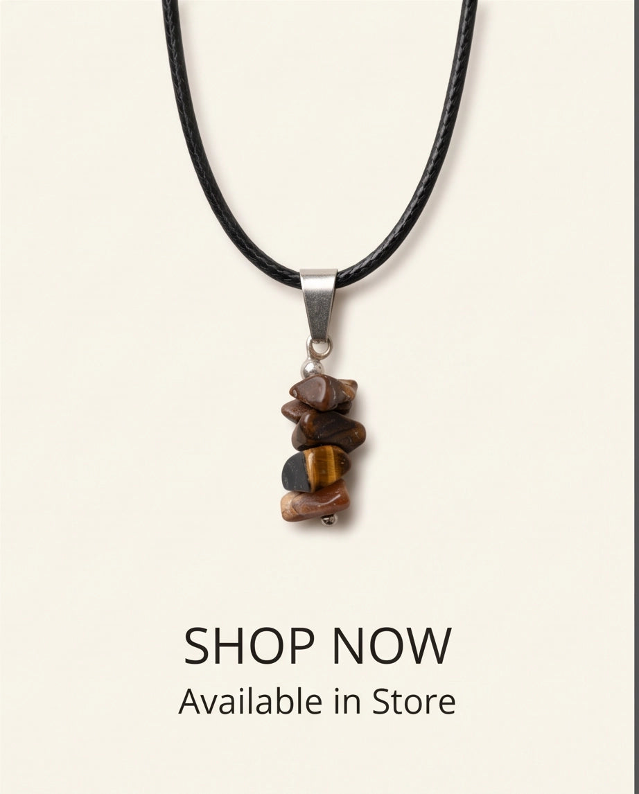 Silver Stacked Raw Tiger's Eye Chip Stone Pendant Necklace
