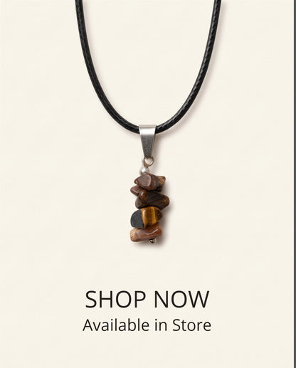 Silver Stacked Raw Tiger's Eye Chip Stone Pendant Necklace