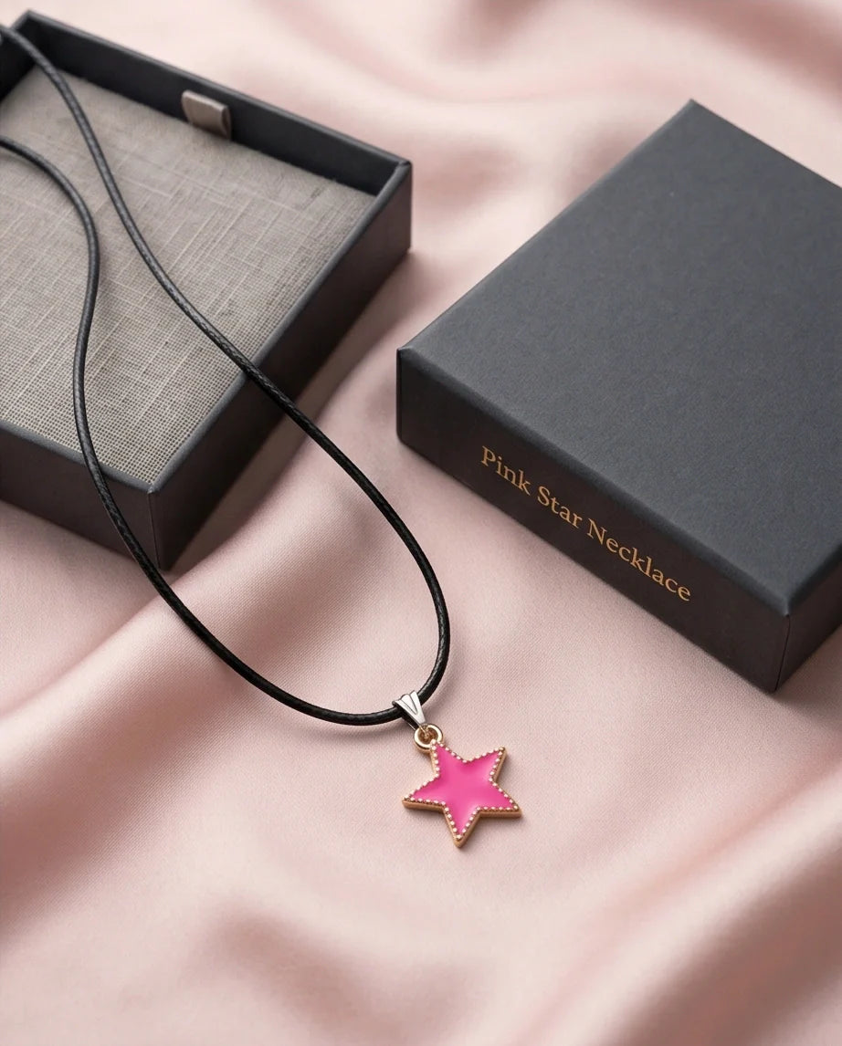 Gold and Pink Beaded Star Necklace
