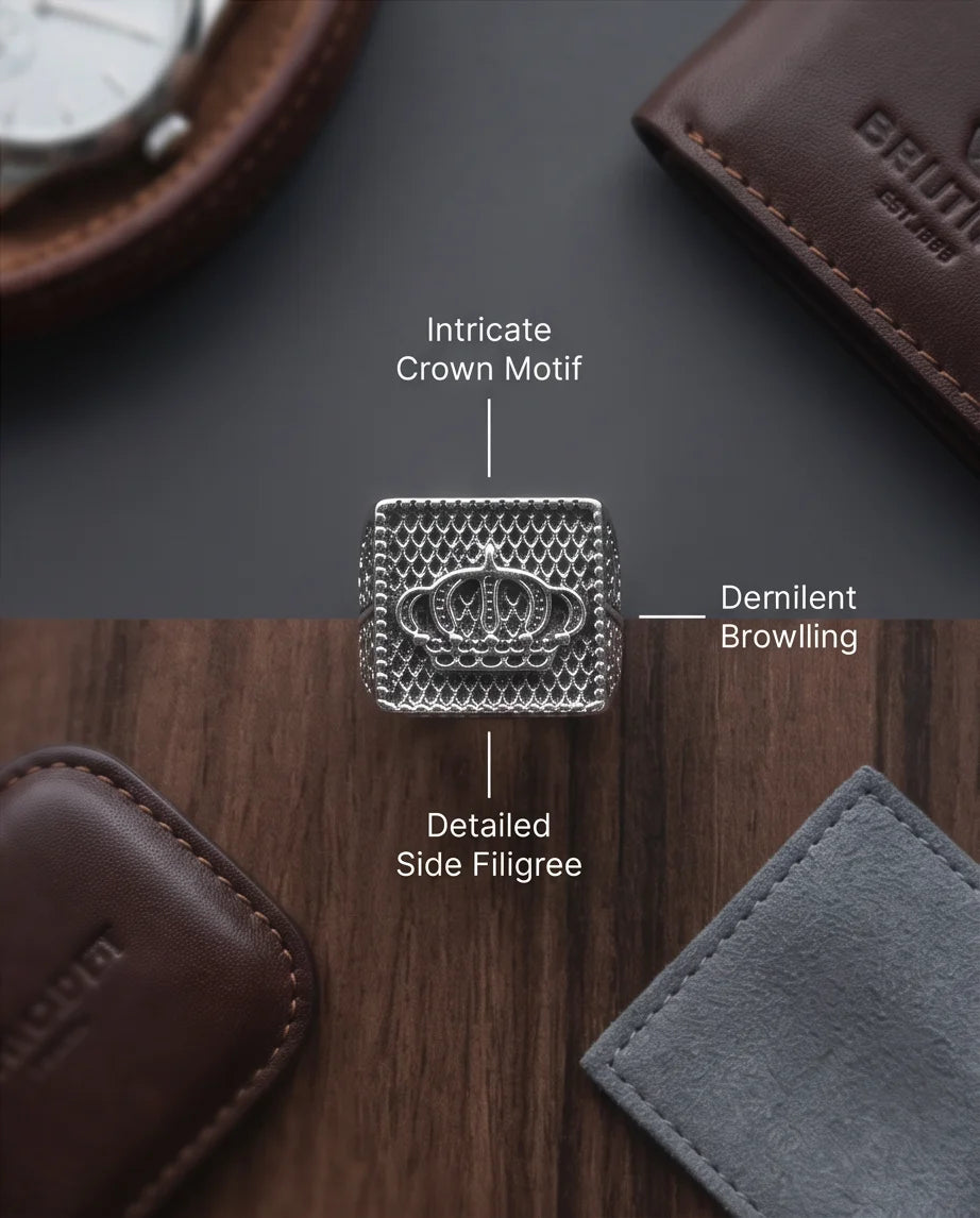 Royal Crown Mesh Square Signet Silver Ring