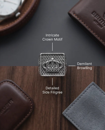 Royal Crown Mesh Square Signet Silver Ring