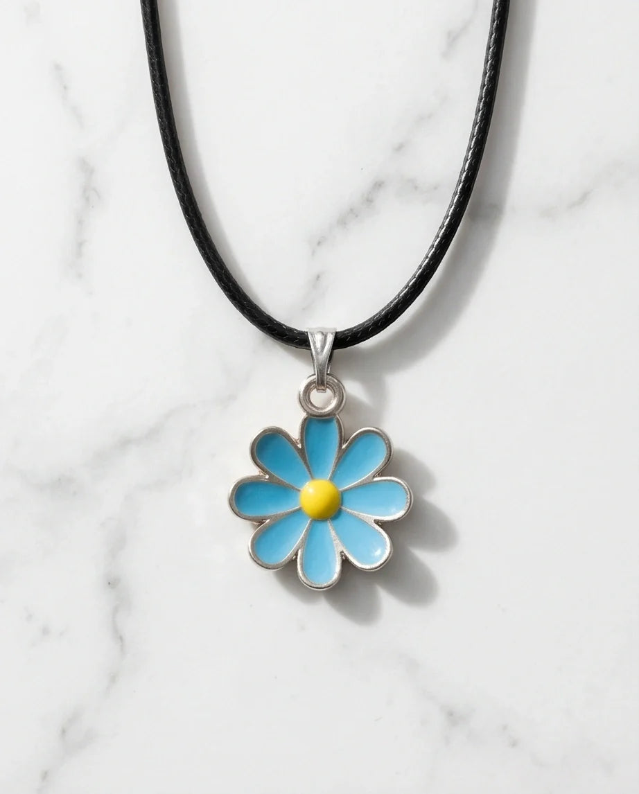 Gold and Pastel Blue Daisy Necklace