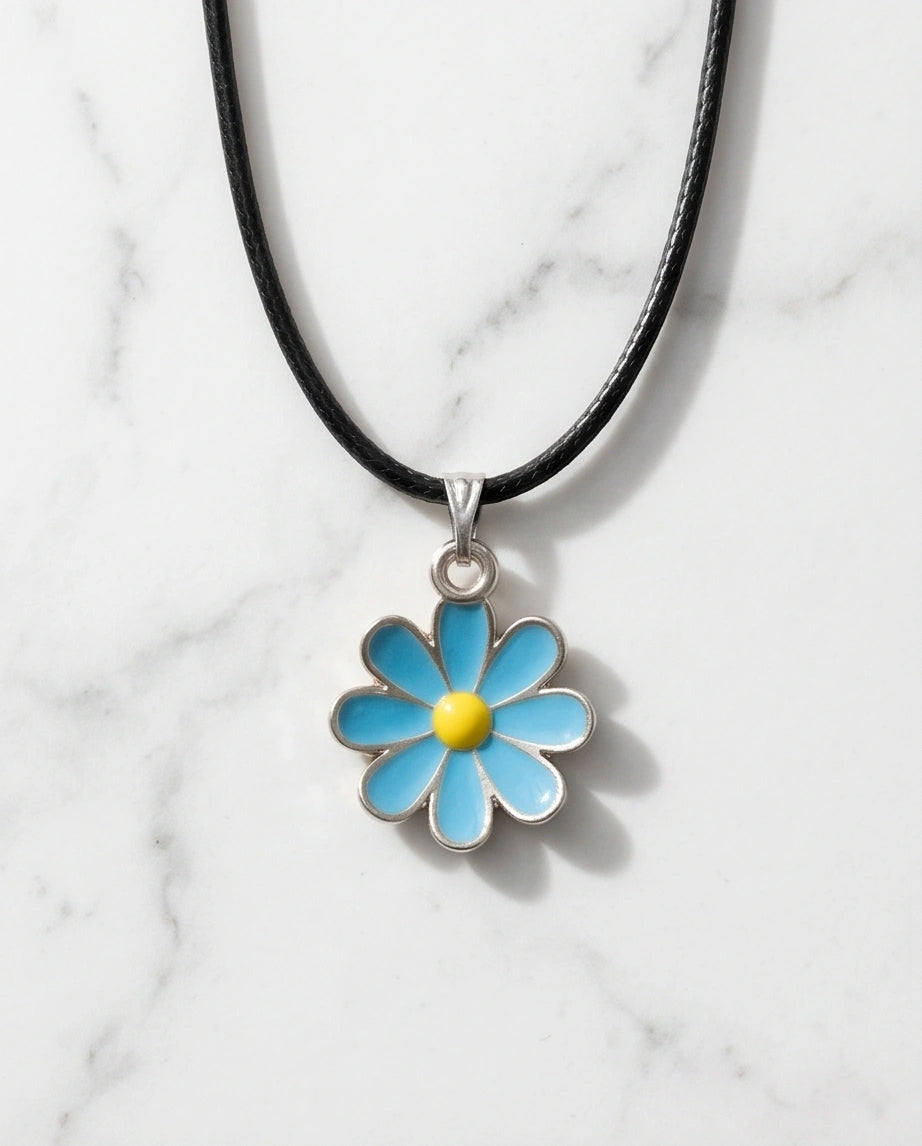 Gold and Pastel Blue Daisy Necklace