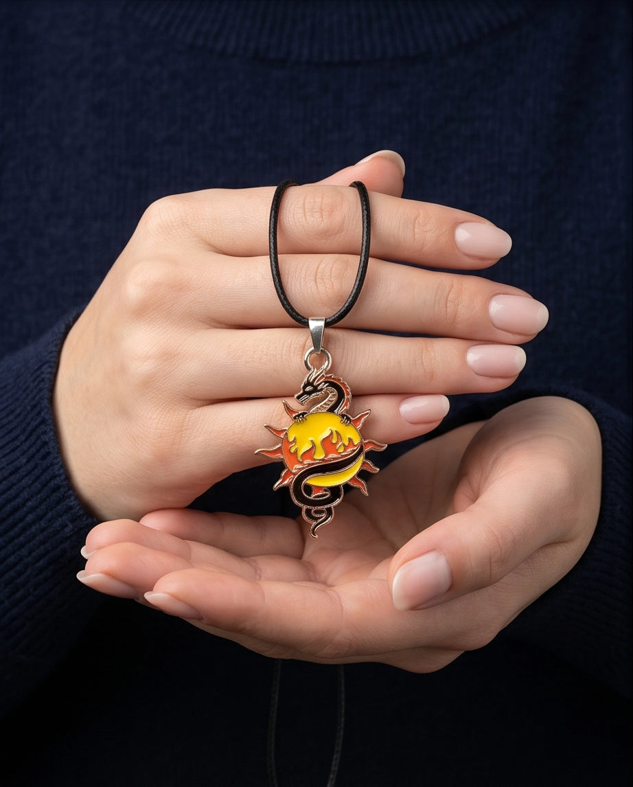 Fire Dragon & Sun Emblem Cord Necklace