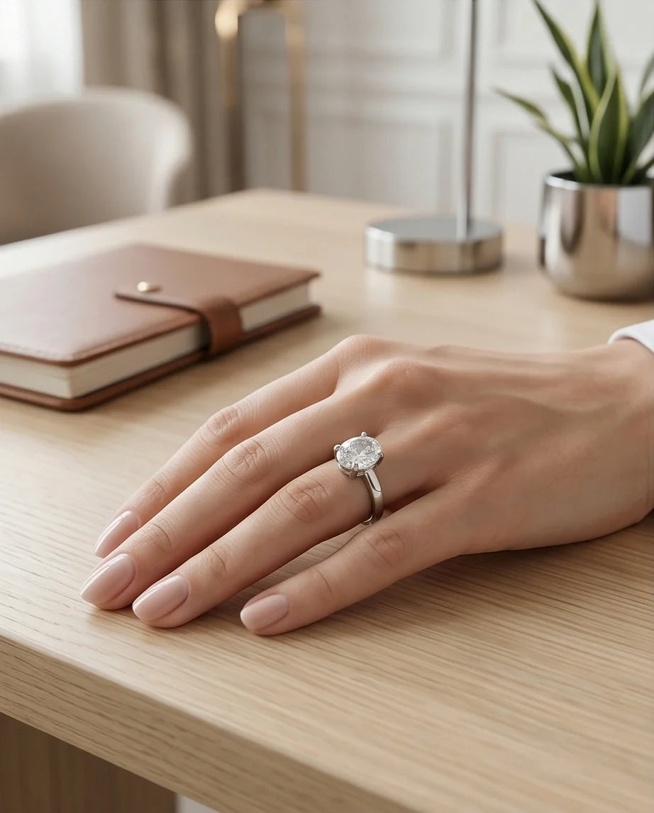 Sterling Silver Oval-Cut Moissanite Solitaire Ring