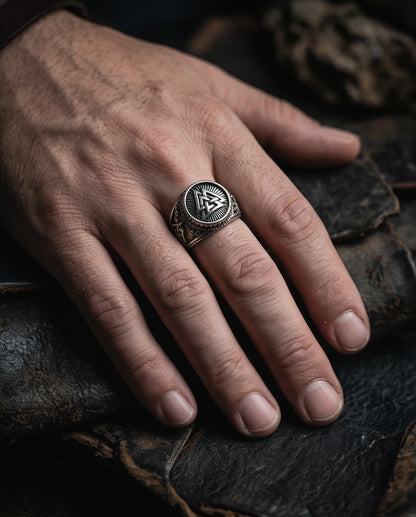 Valknut Radiant Sunburst Signet Ring