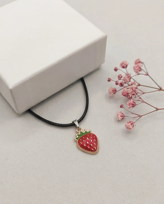 Gold and Red Strawberry Pendant Necklace