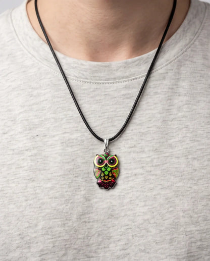Neon Cyberpunk Owl Totem Pendant Necklace