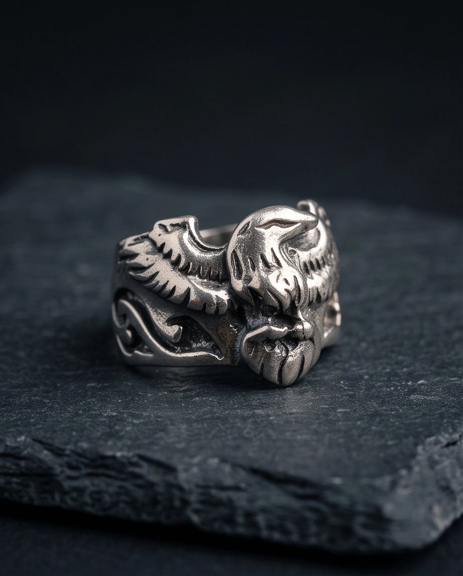 Majestic Winged Eagle Bas-Relief Silver Ring