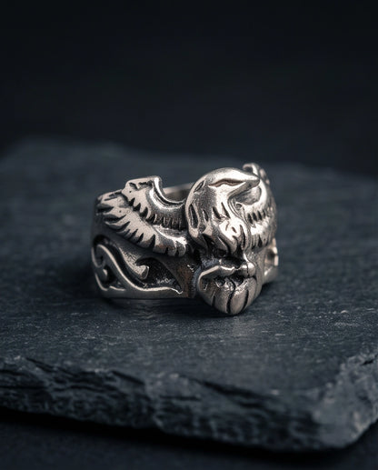 Majestic Winged Eagle Bas-Relief Silver Ring