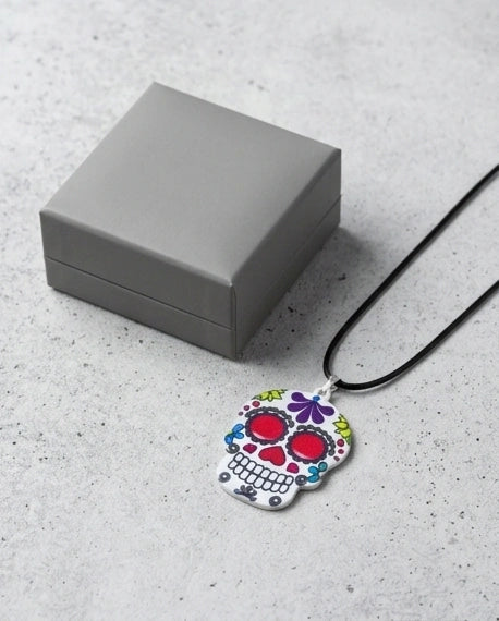 Vibrant Sugar Skull Día de los Muertos Pendant Necklace