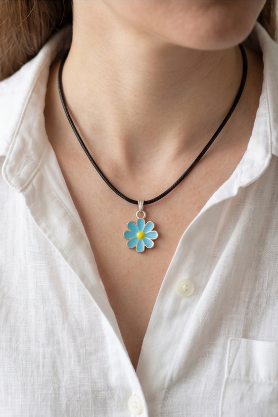 Gold and Pastel Blue Daisy Necklace