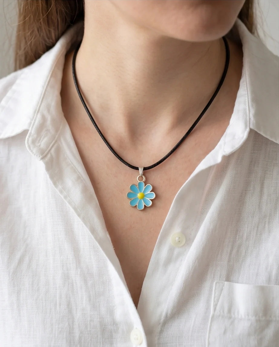 Gold and Pastel Blue Daisy Necklace