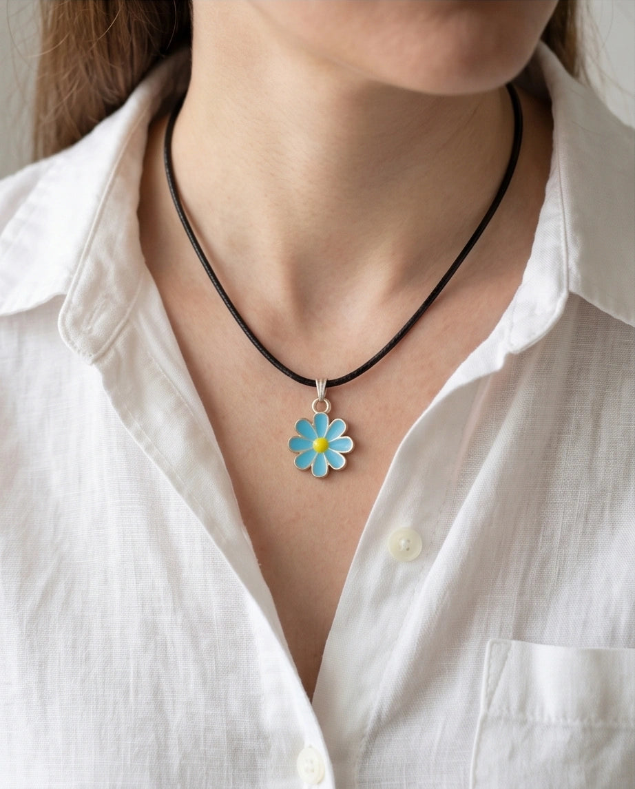 Gold and Pastel Blue Daisy Necklace